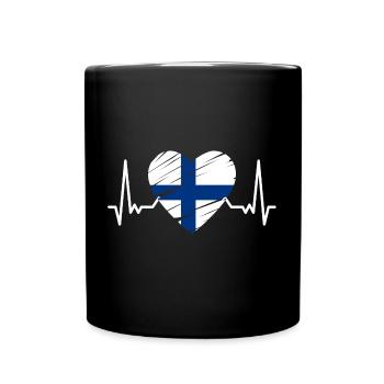 Finnland Flagge Suomi Finnische Fahne Herzschlag - Tasse einfarbig - Schwarz - Vorne