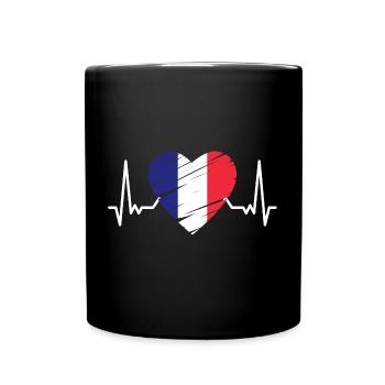 Frankreich Flagge Herzschlag Französische Fahne - Tasse einfarbig - Schwarz - Vorne