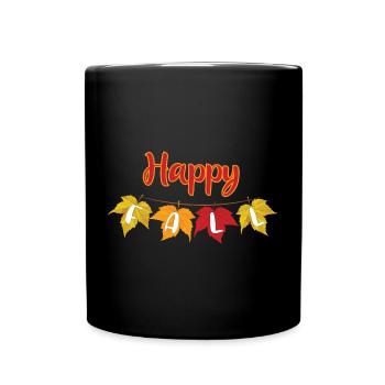 Happy Fall - Herbstlaub - Tasse einfarbig - Schwarz - Vorne