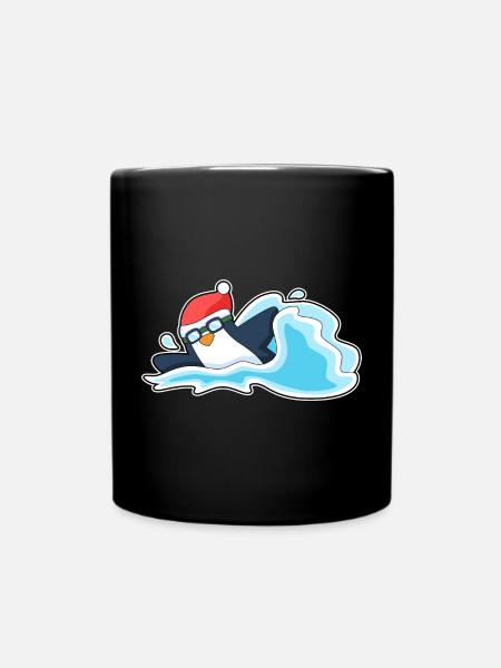 Penguin Christmas Swimming - Full Colour Mug - black