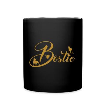 Bostie Boston Terrier mit dekorativer Schrift - Tasse einfarbig - Schwarz - Vorne