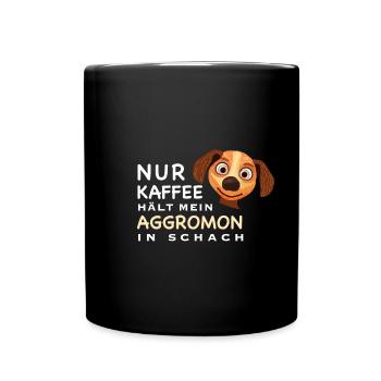 Lustiger Spruch, Kaffee hält Aggromon in Schach - Tasse einfarbig - Schwarz - Vorne