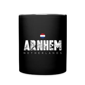 Arnhem Netherlands Distressed Text Logo - Full Colour Mug - black - Front