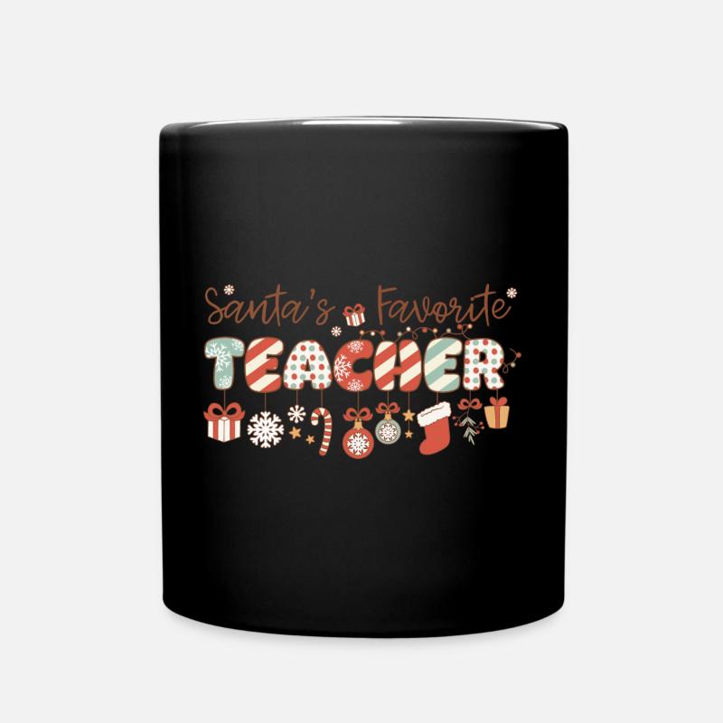 Retro Santa's Favorite Teacher Christmas - Full Colour Mug - black