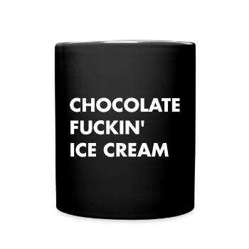 Schoko Eis - weisser Schriftzug - Tasse einfarbig - Schwarz - Vorne