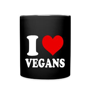 I Love Vegans Vegan Feeding Heart Funny - Full Colour Mug - black - Front