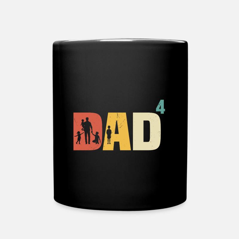 Dad hoch 4 Vater 4 Kinder vierfacher Papa Geschenk - Tasse einfarbig - Schwarz