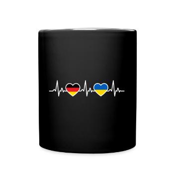 Ukraine Deutschland Herzschlag Flagge Ukrainer - Tasse einfarbig - Schwarz - Vorne