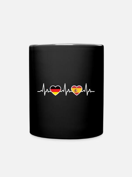 Spanien Deutschland Herzschlag Flagge Spanier - Tasse einfarbig - Schwarz