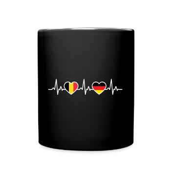 Belgien Deutschland Herzschlag Flagge Belgier - Tasse einfarbig - Schwarz - Vorne