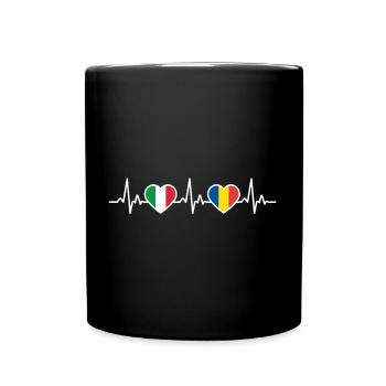 Romania Italy Heartbeat Romanian Flag - Full Colour Mug - black - Front