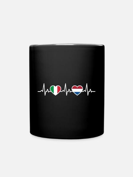 Pays-Bas Italie Néerlandais Heartbeat Flag - Mug uni - noir