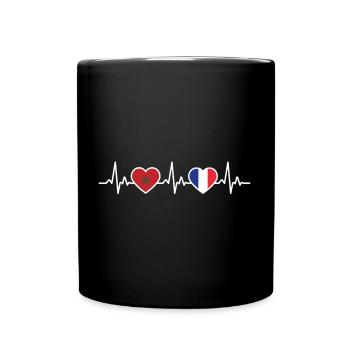 Marokko Frankreich Herzschlag Flagge - Tasse einfarbig - Schwarz - Vorne