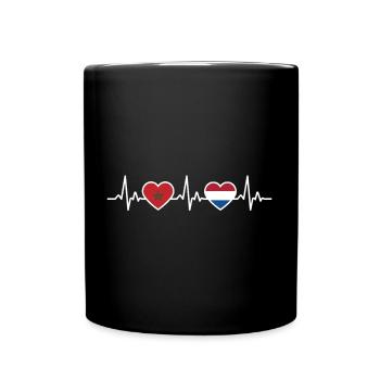 Marokko Niederlande Herzschlag Flagge Marokkaner - Tasse einfarbig - Schwarz - Vorne