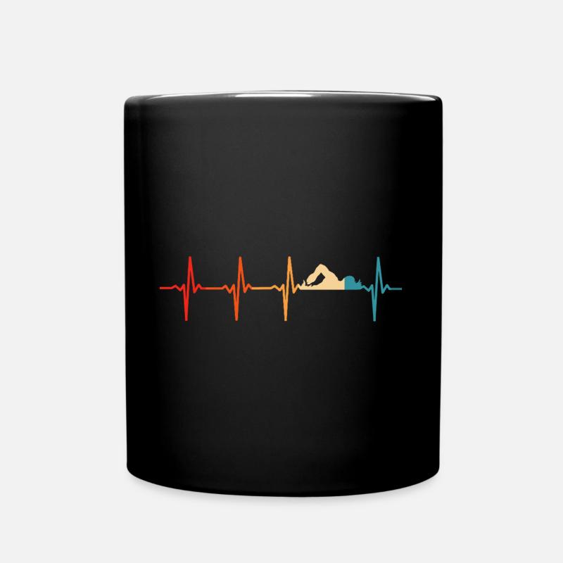 Schwimmer Retro Herzschlag Schwimmen - Tasse einfarbig - Schwarz