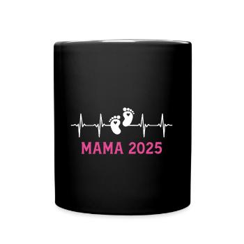 Mama 2025 Herzschlag Werdende Mutter - Tasse einfarbig - Schwarz - Vorne