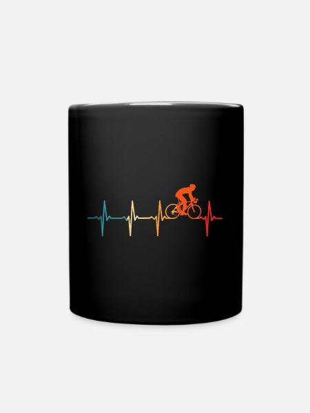 Retro Radfahrer Herzschlag Fahrrad - Tasse einfarbig - Schwarz