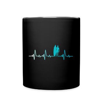 Retro Surf Heartbeat Surfing Surfer - Full Colour Mug - black - Front