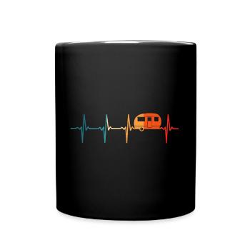 Wohnwagen Herzschlag Retro Camper EKG Camping - Tasse einfarbig - Schwarz - Vorne