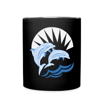Dolphins above waves - Full Colour Mug - black - Front