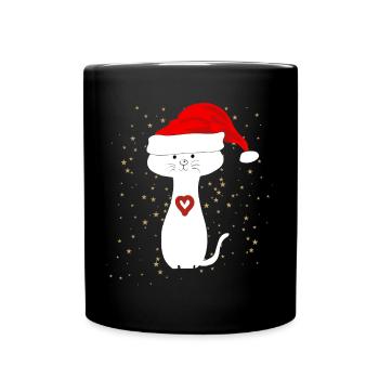 Katze herz weihnachsbaum sterne Weihnachtsmuetze - Tasse einfarbig - Schwarz - Vorne