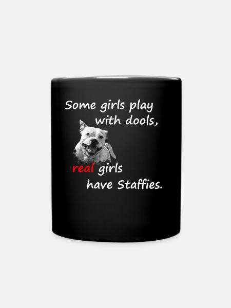 Real girls have staffies - Full Colour Mug - black