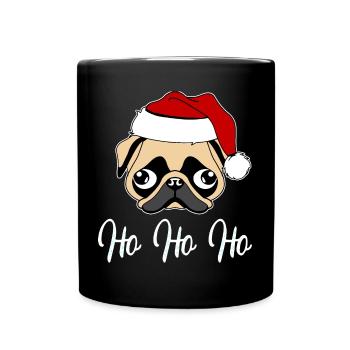 Mops Weihnachtsmann - Tasse einfarbig - Schwarz - Vorne