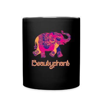 Elefant Mandala Zeichnung schön bunt - Tasse einfarbig - Schwarz - Vorne