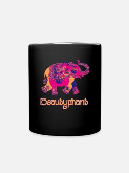 Elefant Mandala Zeichnung schön bunt - Tasse einfarbig - Schwarz