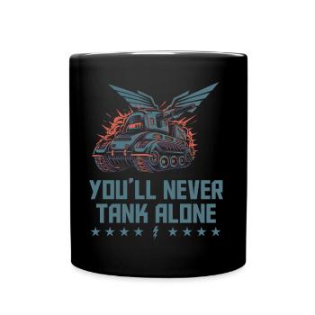 Du wirst nie alleine tanken Panzer Blitz Grafik - Tasse einfarbig - Schwarz - Vorne