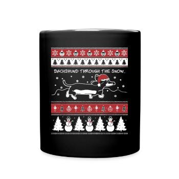 Teckel de Noël moche à travers la neige - Mug uni - noir - Devant