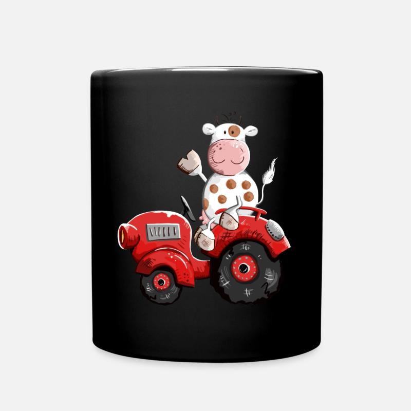 Kuh fährt Traktor - Tasse einfarbig - Schwarz