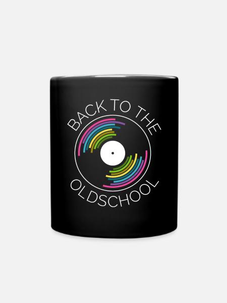 retro vinyl records turntables turntable icon - Full Colour Mug - black