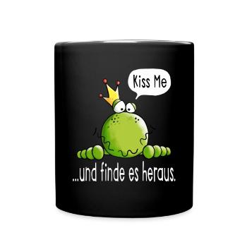 Küss mich oder finde es heraus - Frosch - Geschenk - Tasse einfarbig - Schwarz - Vorne