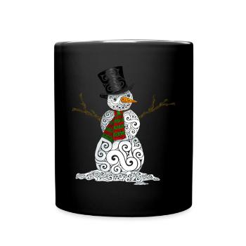Glücklicher wirbelnder Schneemann - Tasse einfarbig - Schwarz - Vorne