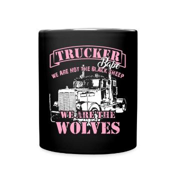 Stolze LKW Fahrerin Trucker Babe Brummi Lastwagen - Tasse einfarbig - Schwarz - Vorne