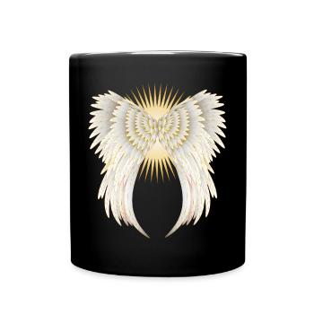 ailes d'ange en or blanc avec étoile brillante - Mug uni - noir - Devant
