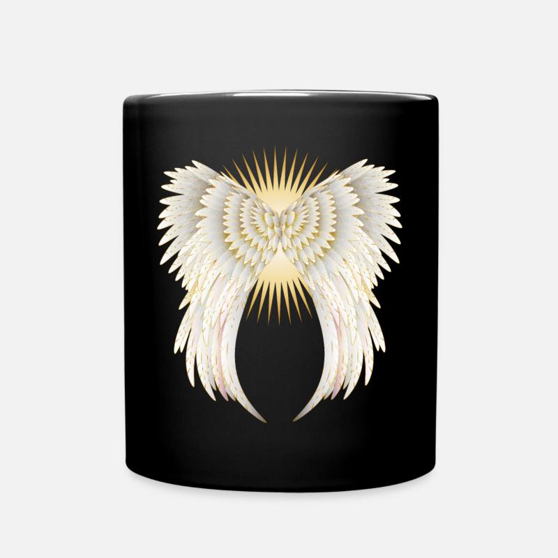 weiß goldene Engelsflügel mit strahlenden Stern - Tasse einfarbig - Schwarz