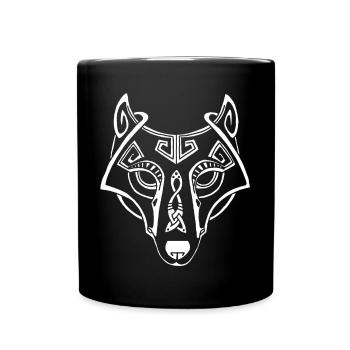 keltischer weißer Wolf - Tasse einfarbig - Schwarz - Vorne