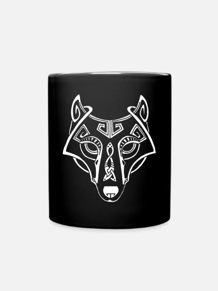 celtic white wolf - Full Colour Mug - black