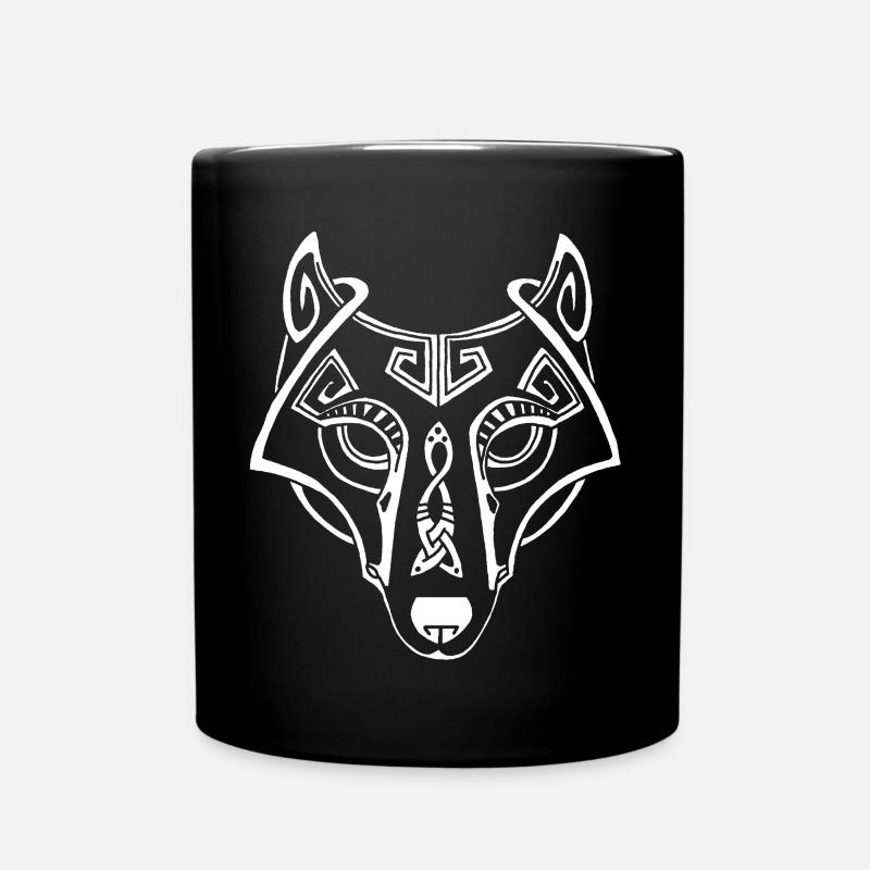 celtic white wolf - Full Colour Mug - black