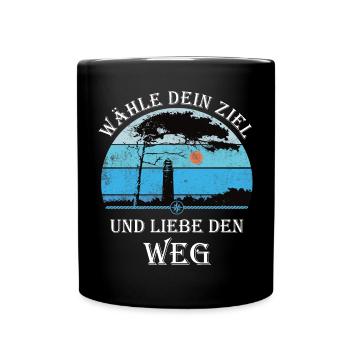 DarssCoast - Ostsee Leuchtturm Wandern Geschenk - Tasse einfarbig - Schwarz - Vorne