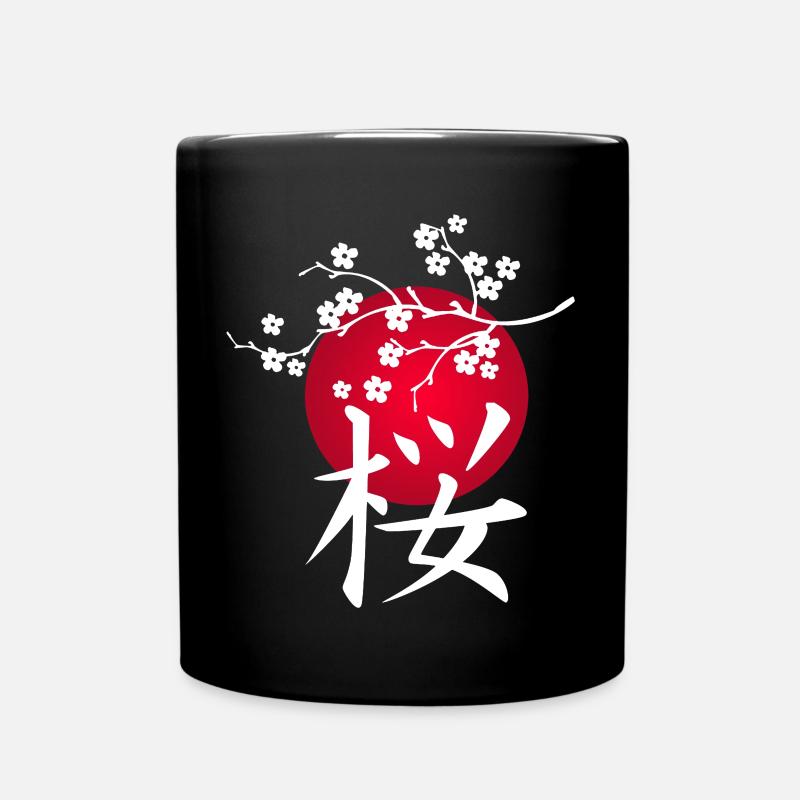 Cerisier japonais blanc et soleil rouge - Mug uni - noir