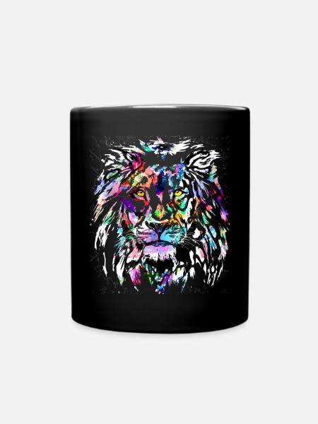 Tête de Lion colorée - Signe du Lion - Mug uni - noir
