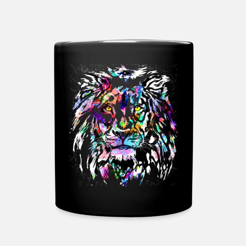 Bunter Farbenfroher Löwenkopf - Sternzeichen Löwe - Tasse einfarbig - Schwarz