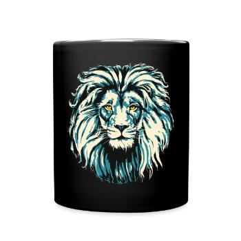 Tête de lion avec crinière - Lion en bleu - Chat sauvage - Mug uni - noir - Devant