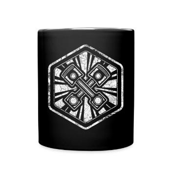 Cooles Sechseck mit Kolben für stolze Schrauber - Tasse einfarbig - Schwarz - Vorne