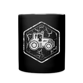 Symbol mit Trecker für Stolze Bauern und Landwirte - Tasse einfarbig - Schwarz - Vorne