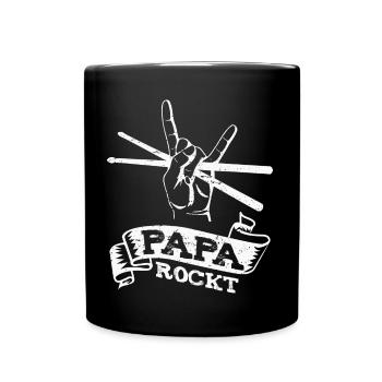 Papa Rockt Schlagzeug Vater Schlagzeuger - Tasse einfarbig - Schwarz - Vorne