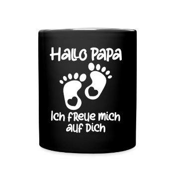 Hallo Papa ich freue mich auf dich Schwangerschaft - Tasse einfarbig - Schwarz - Vorne